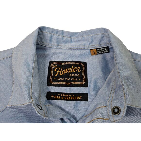 Howler Brothers Pearl Snap Short Sleeve Shirt Men's Small Chambray Blue Western - Picture 4 of 14